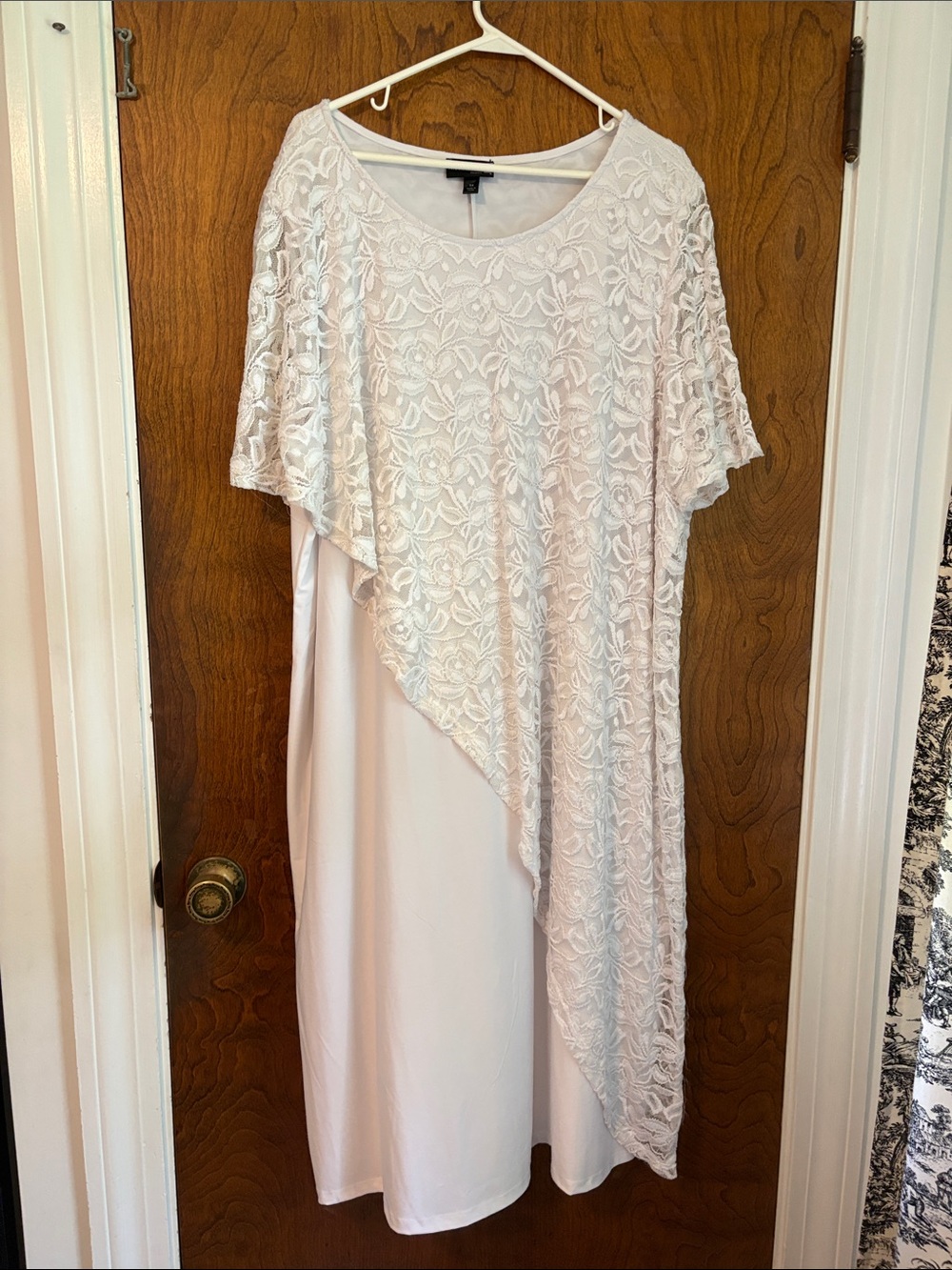 Antthony White Asymmetrical Lace Overlay Dress